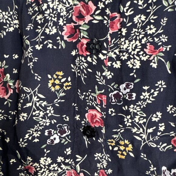 Vintage Cottagecore Floral Womens Dress Rayon Navy Grunge Moody 80s Medium - Picture 2 of 12